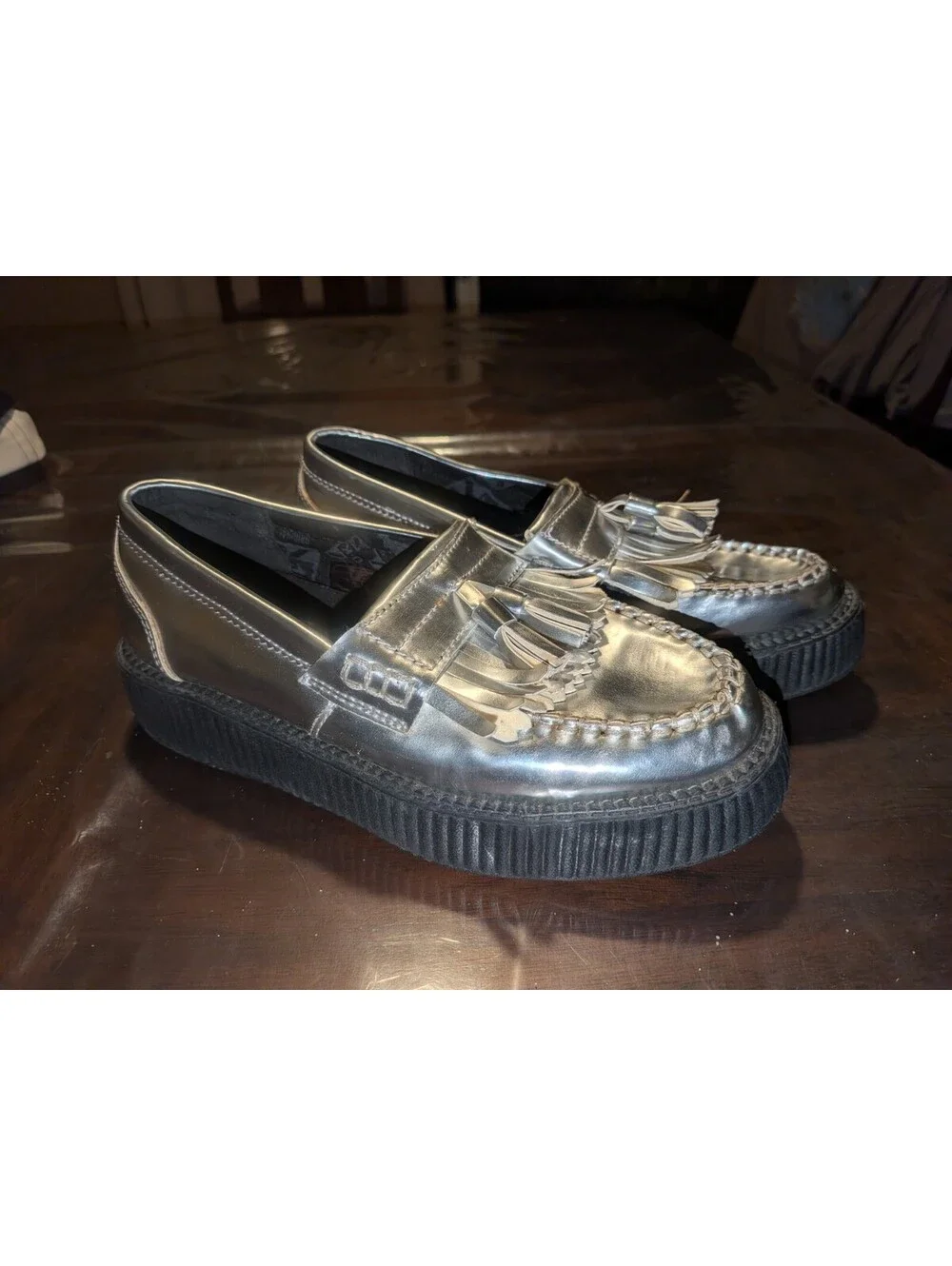 T.U.K Chrome Creeper Skull Sole Mens 6 Women 7Punk Goth